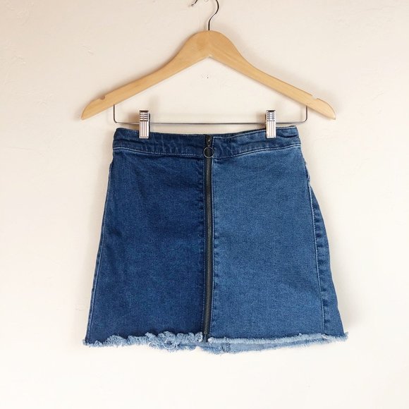 Wild Fable Two Tone Circle Zip Denim Mini Skirt - Picture 1 of 6